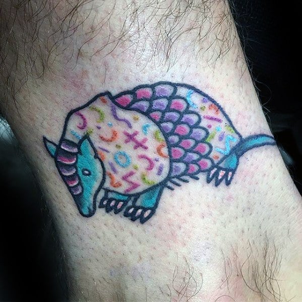 Unique Mens Colorful Small Lower Leg Armadillo Tattoos