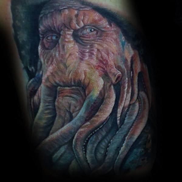 Tattoo of a sea creature with tentacles, resembling Davy Jones