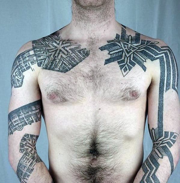 Unique Mens Different Artistic Dotwork Arm And Shoulder Tattoos
