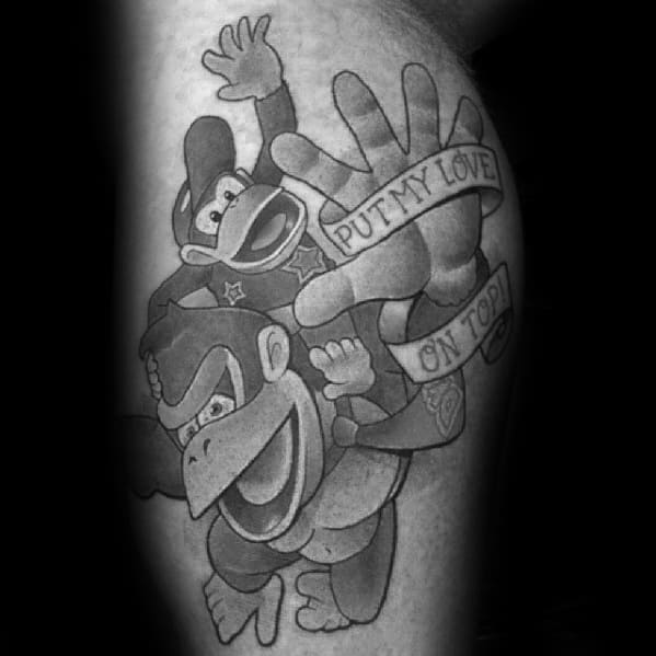Unique Mens Donkey Kong Shaded Leg Tattoos