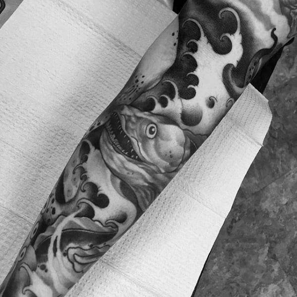 Unique Mens Eel Ocean Waves Arm Sleeve Tattoos