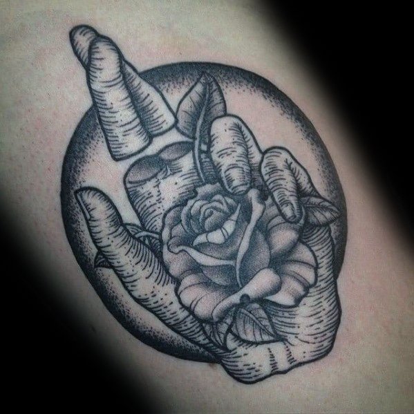 Unique Mens Fingers Crossed Rose Flower Tattoos On Inner Forearm