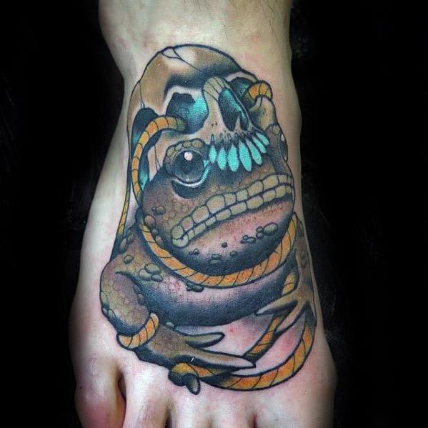 Unique Mens Foot Skull And Toad Tattoos