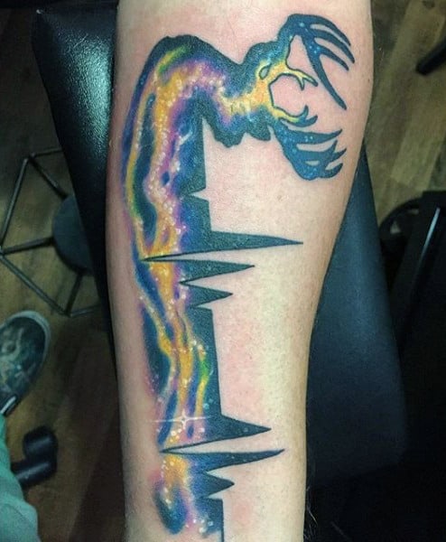 Unique Mens Forearms Heartbeat And Dragon Tattoo