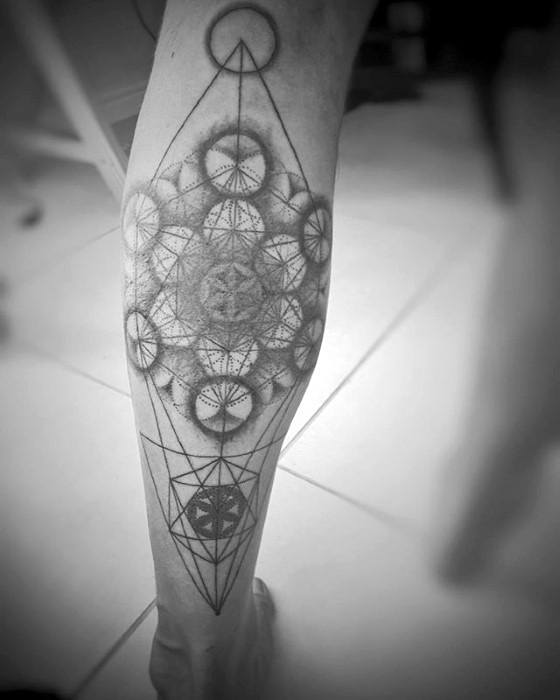 Unique Mens Geometric Shapes Back Of Leg Tattoos
