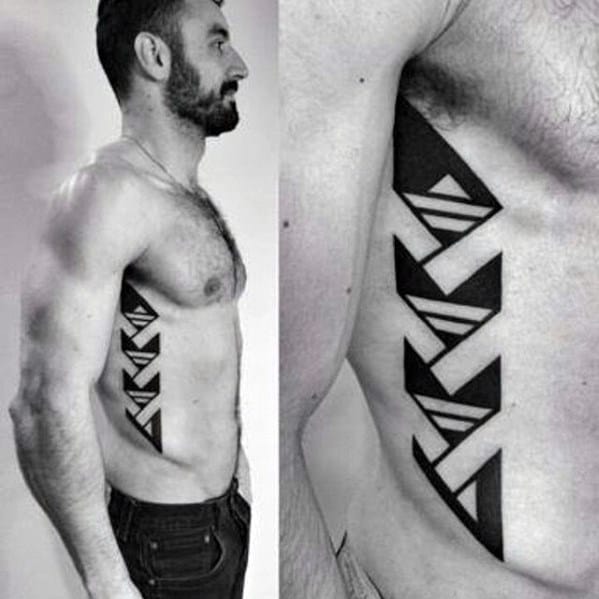 Unique Mens Great Tattoos On Rib Cage Side Of Body With Blackwork Geometric Design