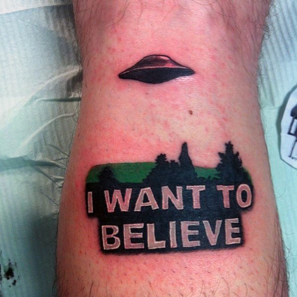 Unique Mens I Want To Believe Tattoos Leg Calf