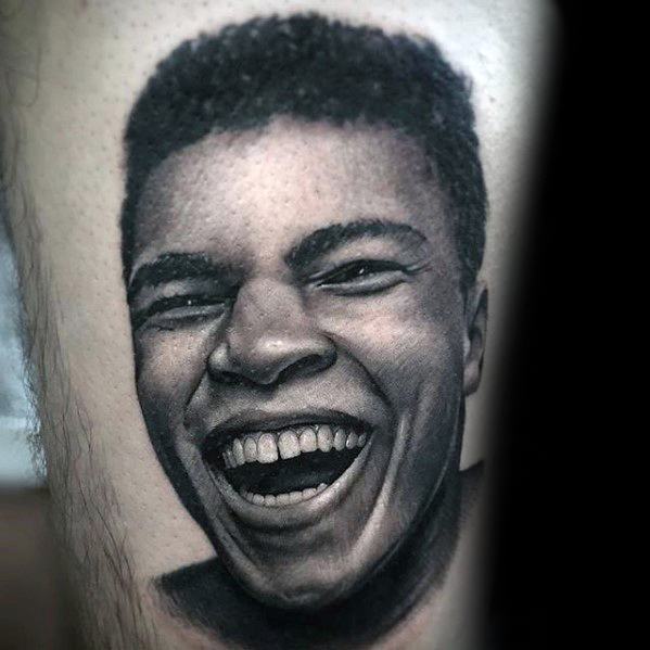 Unique Mens Laughing Muhammad Ali Boxer Thigh Tattoos