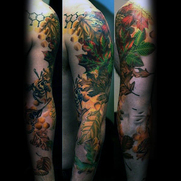 Unique Mens Leaves Fall Full Arm Tattoos
