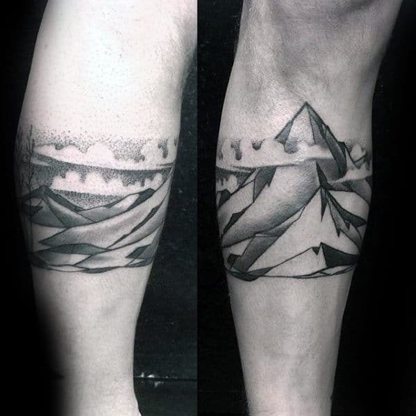 Unique Mens Leg Band Mountain With Clouds Tattoo Designs