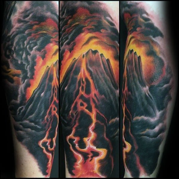 Unique Mens Leg Volcano Tattoos