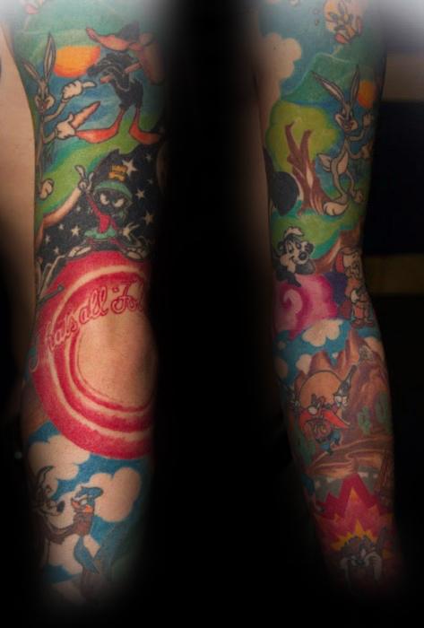 Unique Mens Looney Tunes Colorful Sleeve Tattoos