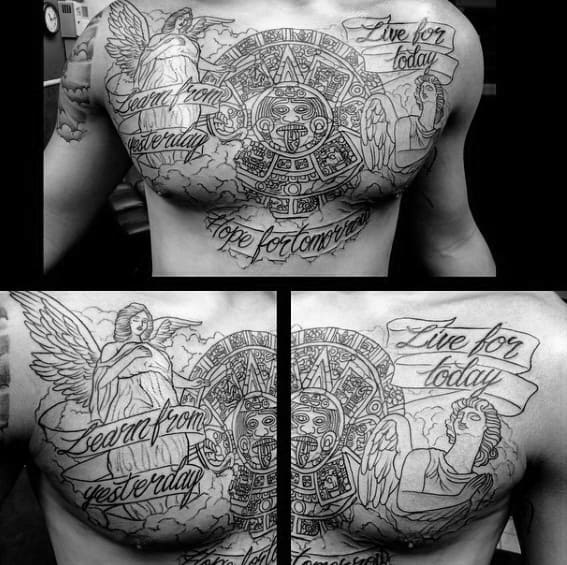 Unique Mens Mayan Calender Tattoos Upper Chest