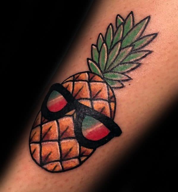 Unique Mens Pineapple Sunglasses Forearm Tattoos