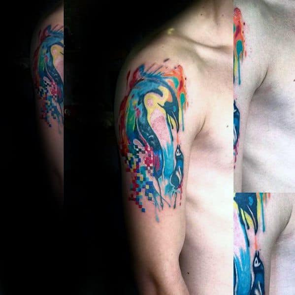 Unique Mens Pixel Watercolor Penguin Arm Tattoos