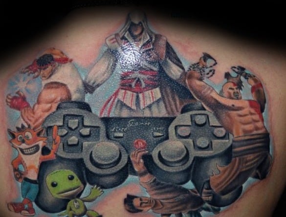 Unique Mens Playstation Tattoos On Back