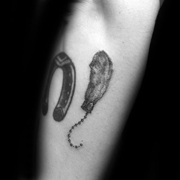 Unique Mens Rabbit Foot With Horseshoe Lucky Outer Forearm Tattoos