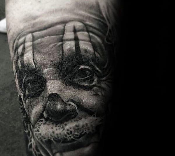 Unique Mens Realistic Clown Portrait Tattoo Design On Arms