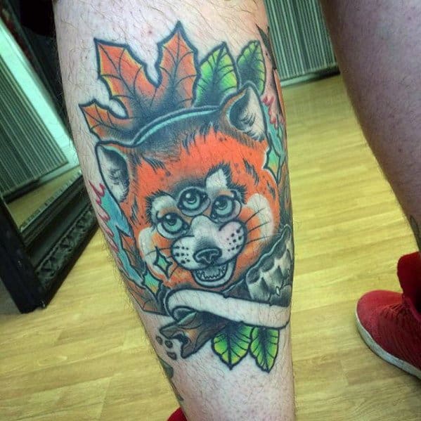 Unique Mens Red Panda Tattoos On Back Of Leg