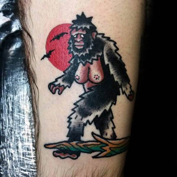 Unique Mens Retro Leg Bigfoot Tattoos