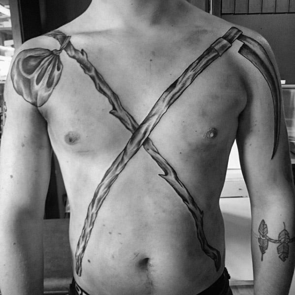 Unique Mens Scythe Tattoos Chest And Arms