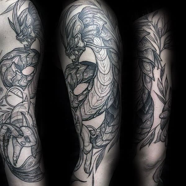 Unique Mens Shaded Gyarados Arm Tattoo Ideas