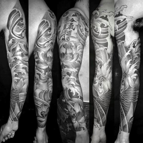 Unique Mens Shaded Japanese Full Sleeve Tattoos