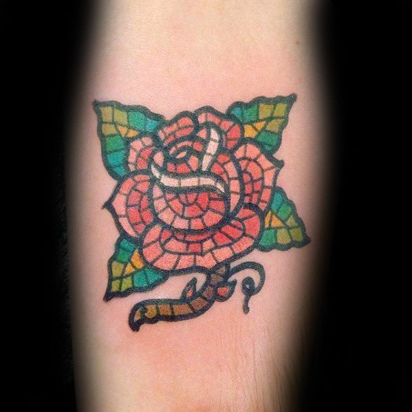 Unique Mens Small Rose Flower Forearm Mosaic Tattoos