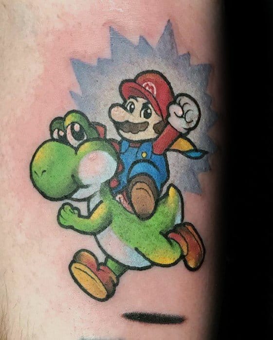 Unique Mens Super Mario Yoshi Tattoos On Back