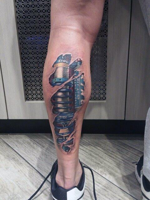 Unique Mens Suspension Tattoos On Back Of Leg