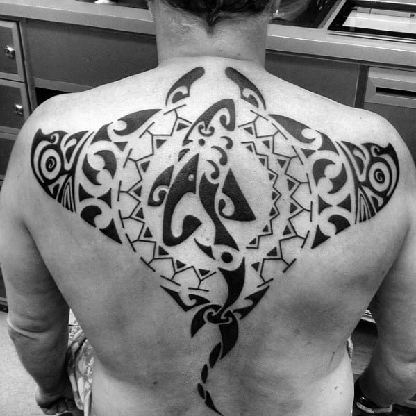 Unique Mens Tribal Hawaiian Shark Manta Ray Tattoos On Back