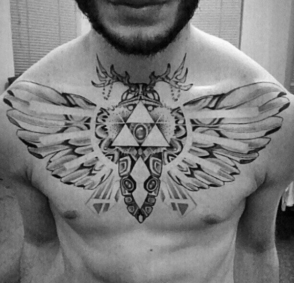Unique Mens Triforce Upper Chest Tattoo Ideas