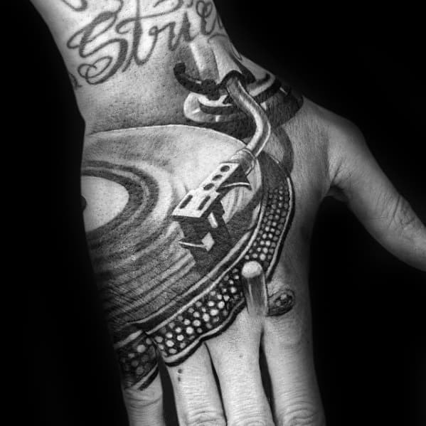 Unique Mens Vinyl Record Tattoos On Hand