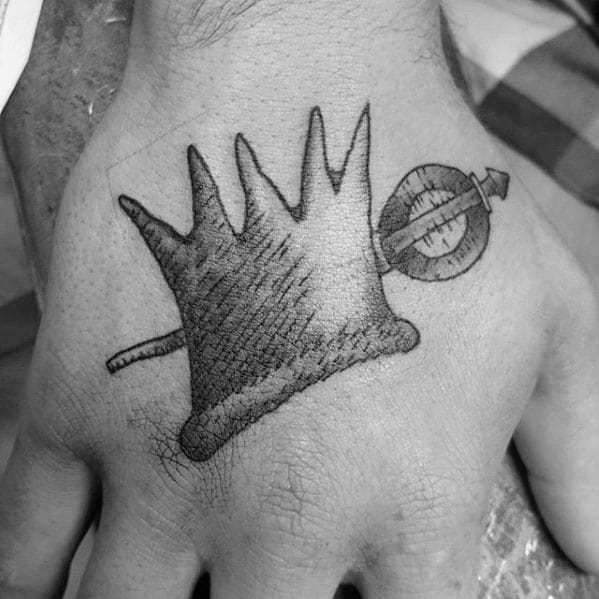 Unique Mens Where The Wild Things Are Inspired Small Crown Hand Tattoo