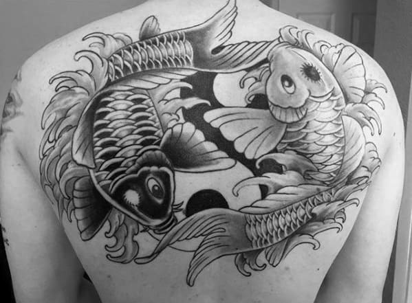 Unique Mens Yin Yang Symbol Koi Fish Back Tattoos