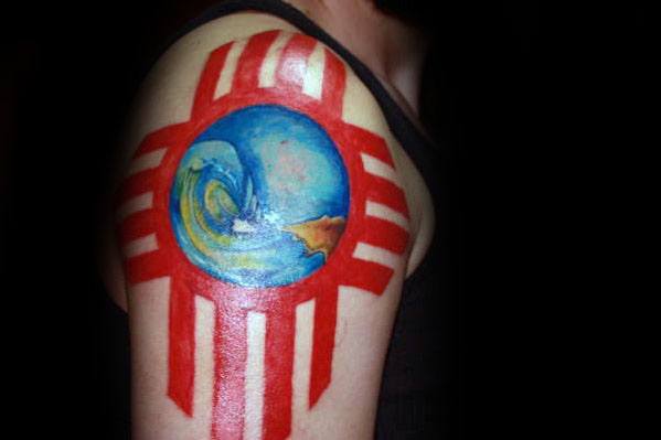 Unique Mens Zia Tattoos With Ocean Wave Design On Upper Arm
