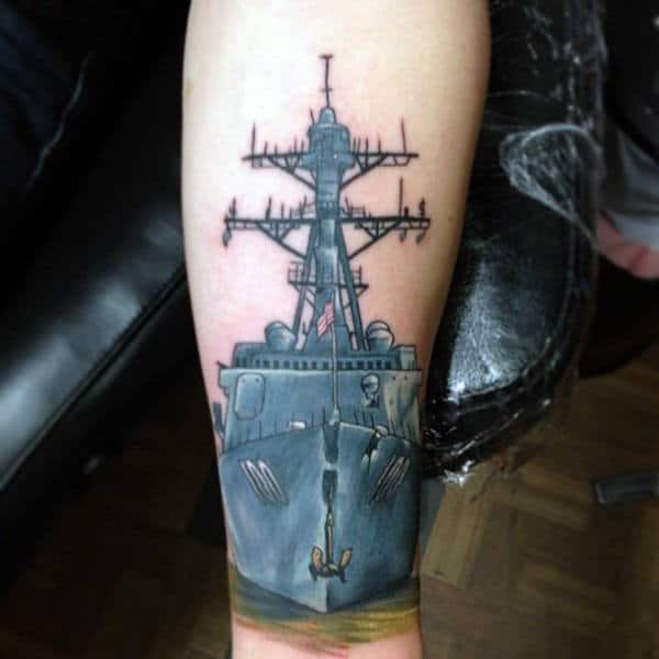 Unique Navy Ship Mens Leg Tattoo Ideas