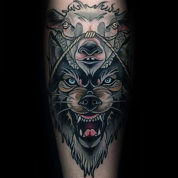Unique Neo Traditional Mens Wolf In Sheeps Clothing Tattoos