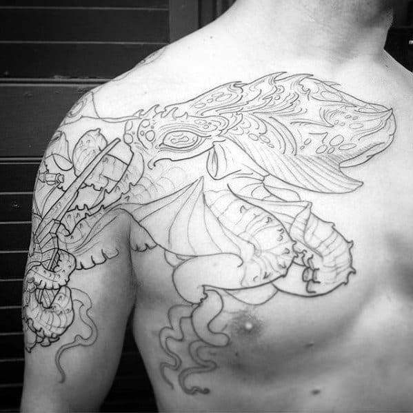 Unique Octopus Male Arm And Chest Tattoos
