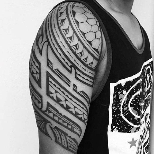 Unique Polynesian Guys Tribal Tattoo Half Sleeve