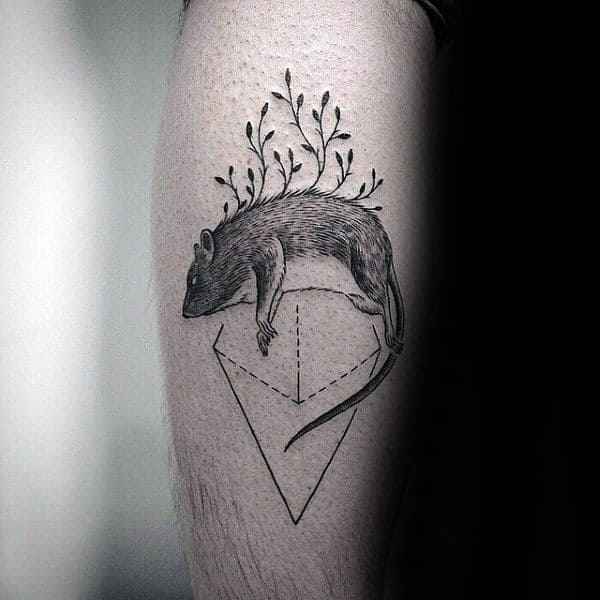 Unique Rat Triangle Male Leg Calf Tattoo Ideas
