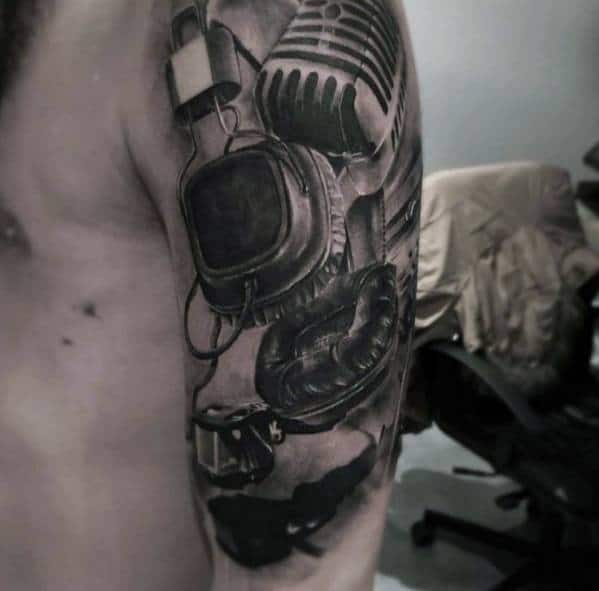 Unique Realistic 3d Mens Headphones Half Sleeve Tattoos
