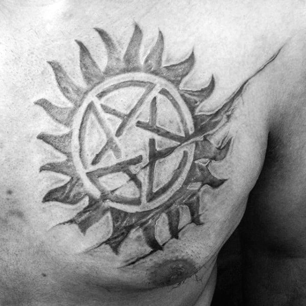 Unique Ripped Skin Anti Possession Guys Chest Tattoos