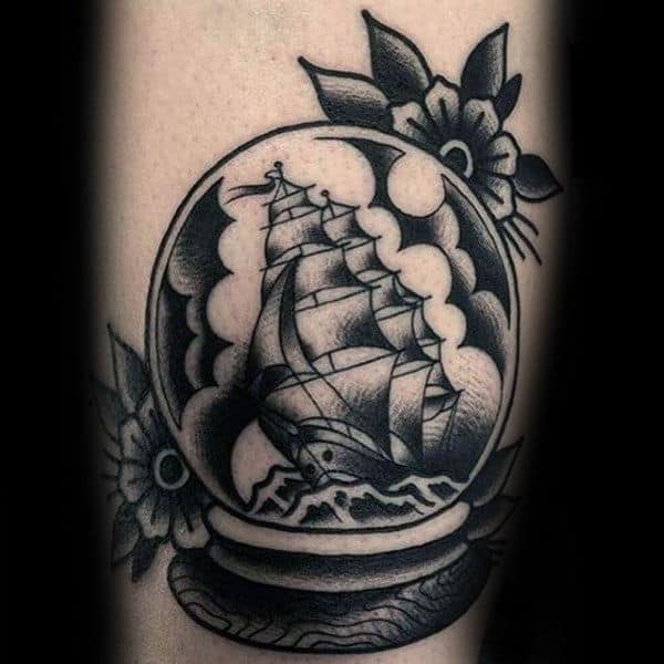 Unique Sailing Ship Inside Of Globe Mens Traditional Tattoos