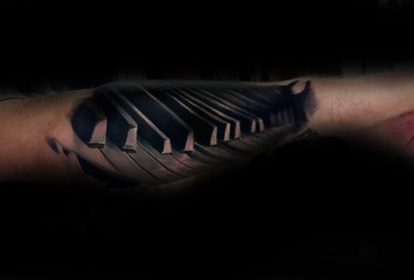 Unique Shaded 3d Male Forearm Piano Themed Tattoo Design Ideas