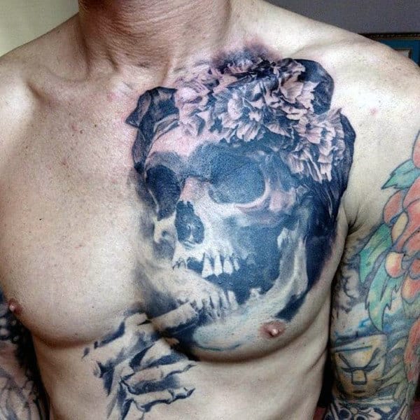 Unique Skeleton Mens Skull Chest Tattoo Designs