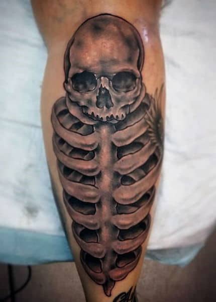 Unique Skeleton Tattoos For Men On Back OF Leg Calf