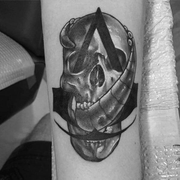 Unique Skull Assassins Creed Logo Mens Video Game Forearm Tattoo