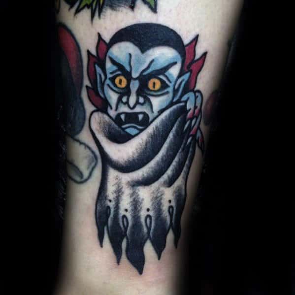 Unique Small Dracula Bat Mens Traditional Lower Forearm Tattoo
