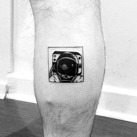 Unique Small Mens Square Astronaut Leg Tattoos